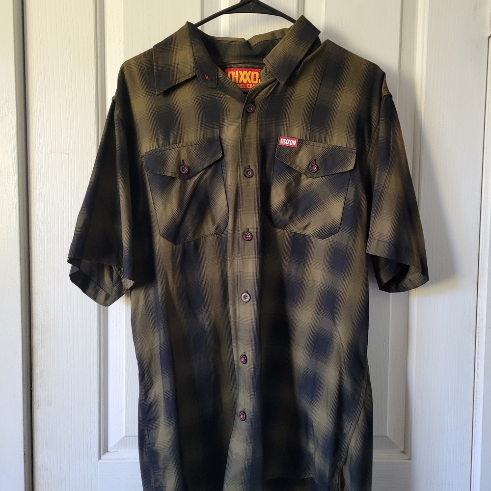 DIXXON Men's Olive and Black Plaid Shirt